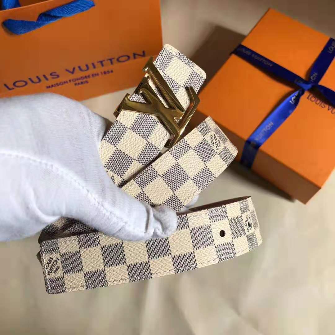 Louis Vuitton LV Unisex LV Initiales 40mm Belt in Damier Canvas-Beige