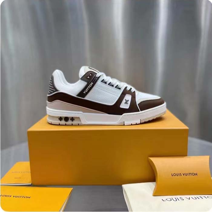 Louis Vuitton LV Unisex LV Trainer Sneaker Moka Brown Nubuck Calf Leather Grained