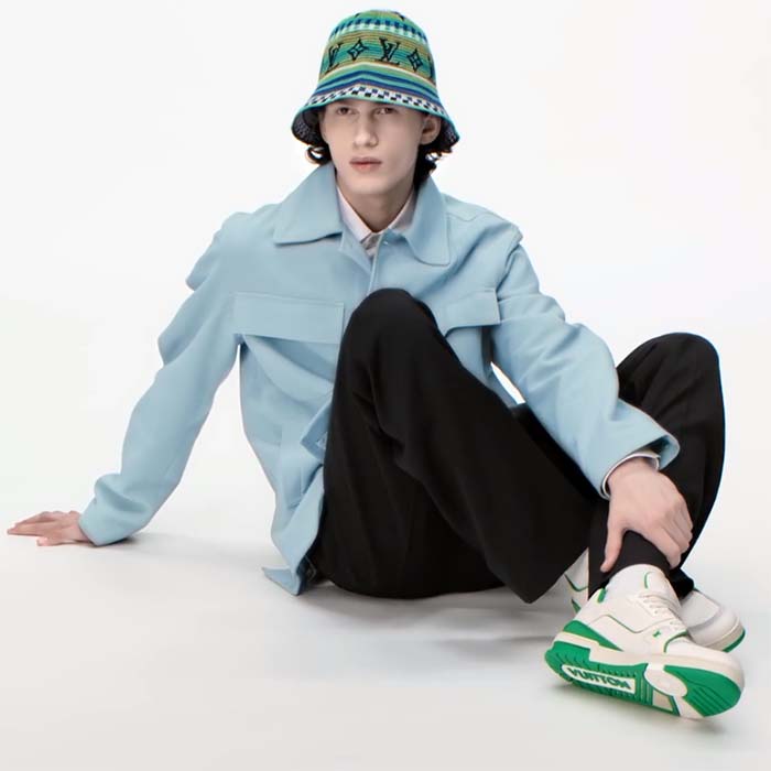 Louis Vuitton Unisex LV Trainer Sneaker Green Grained Calf Leather Rubber Initials