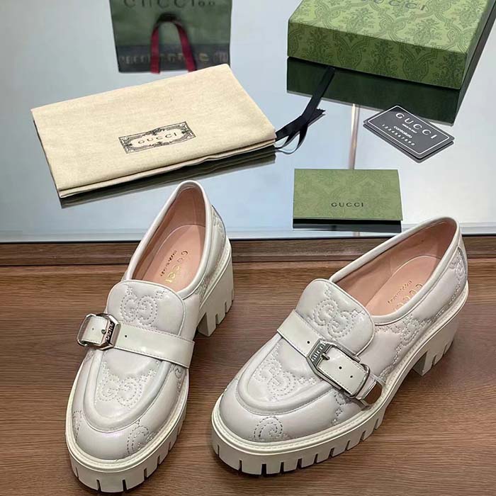 Gucci Women GG Matelassé Loafer Off White Leather Low 2.5 Cm Heel