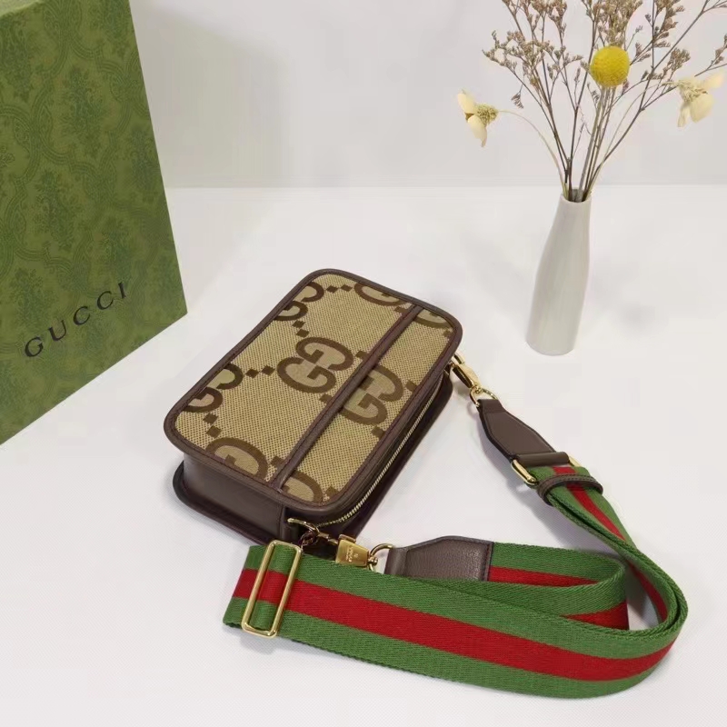 Gucci Unisex Jumbo GG Mini Bag Camel Ebony Canvas Double G