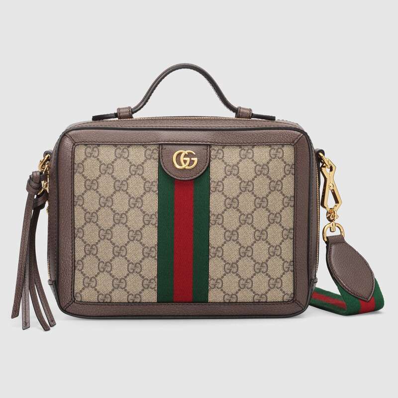 Gucci GG Women Ophidia Small GG Shoulder Bag in Beige/Ebony GG Supreme Canvas