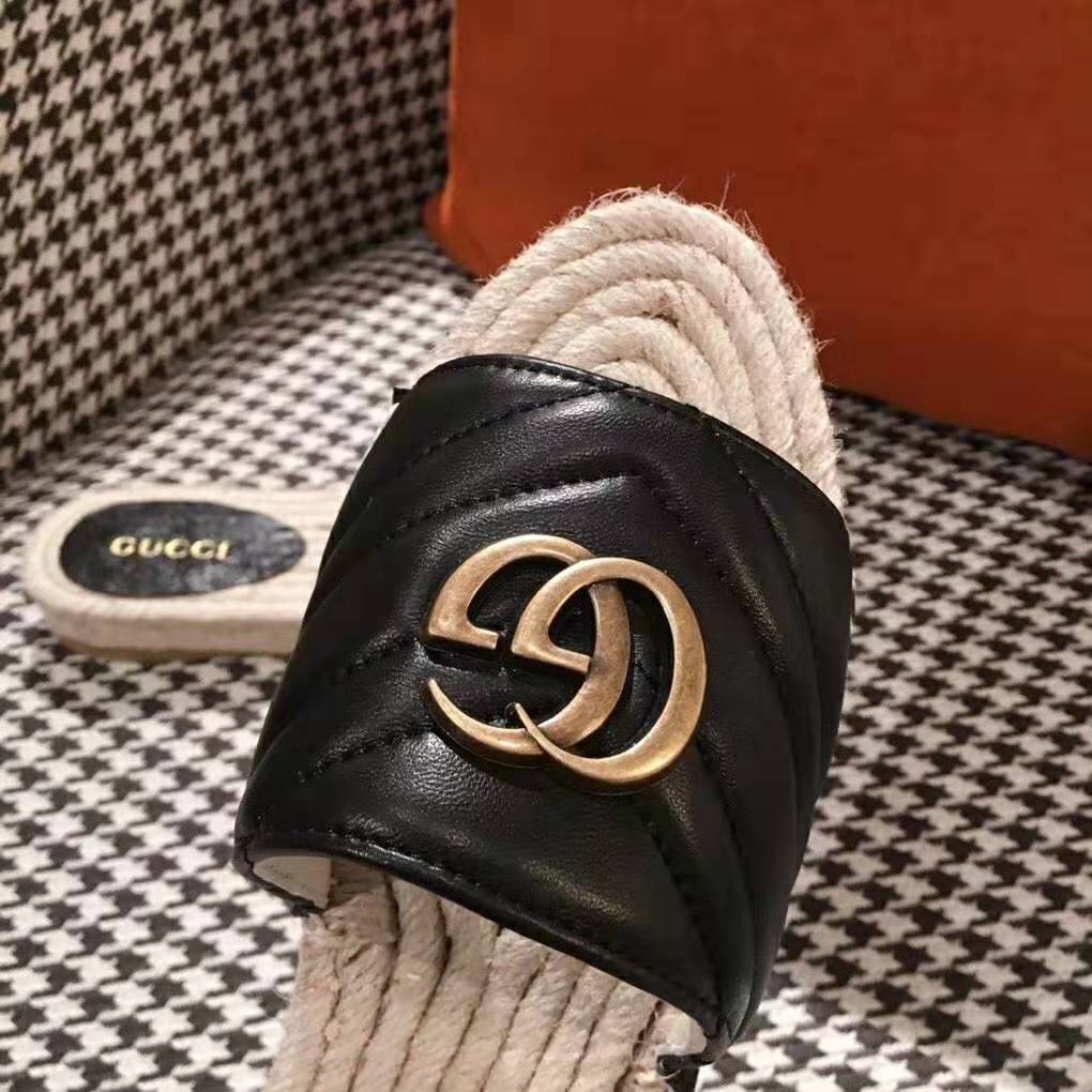 Gucci Women Leather Espadrille Sandal-Black