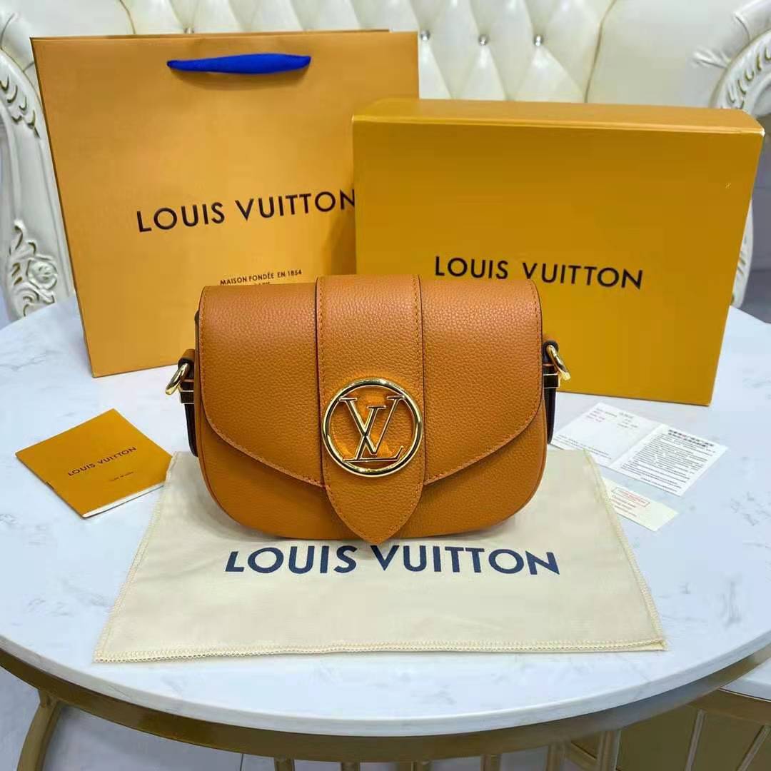 Louis Vuitton LV Women LV Pont 9 Soft MM Sienne Dorée Mocaccino Grained Calfskin Smooth Cowhide