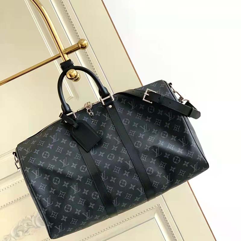 Louis Vuitton LV Unisex Keepall Bandoulière 45 Travel Bag Grey Coated Canvas Cowhide