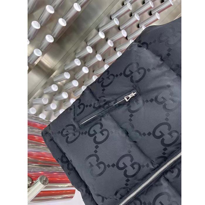 Gucci Women Jumbo GG Canvas Vest Padding Front Pockets Zip Closure Hood Zip Pocket