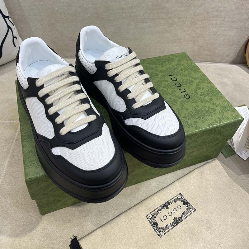 Gucci Unisex Ace GG Embossed Sneaker Interlocking G Print Rubber Mid 5.6 Cm Heel