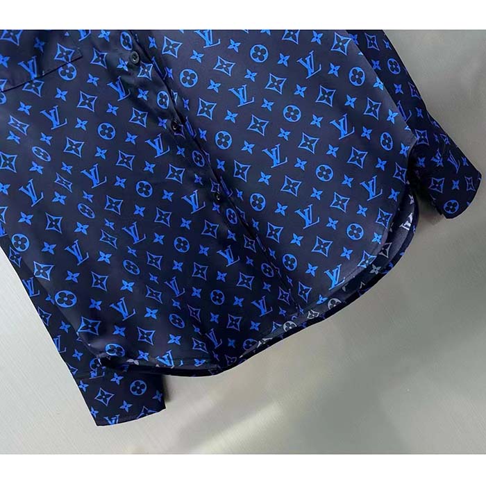 Louis Vuitton LV Men LV Monogram Silk Pleated Shirt Silk Navy