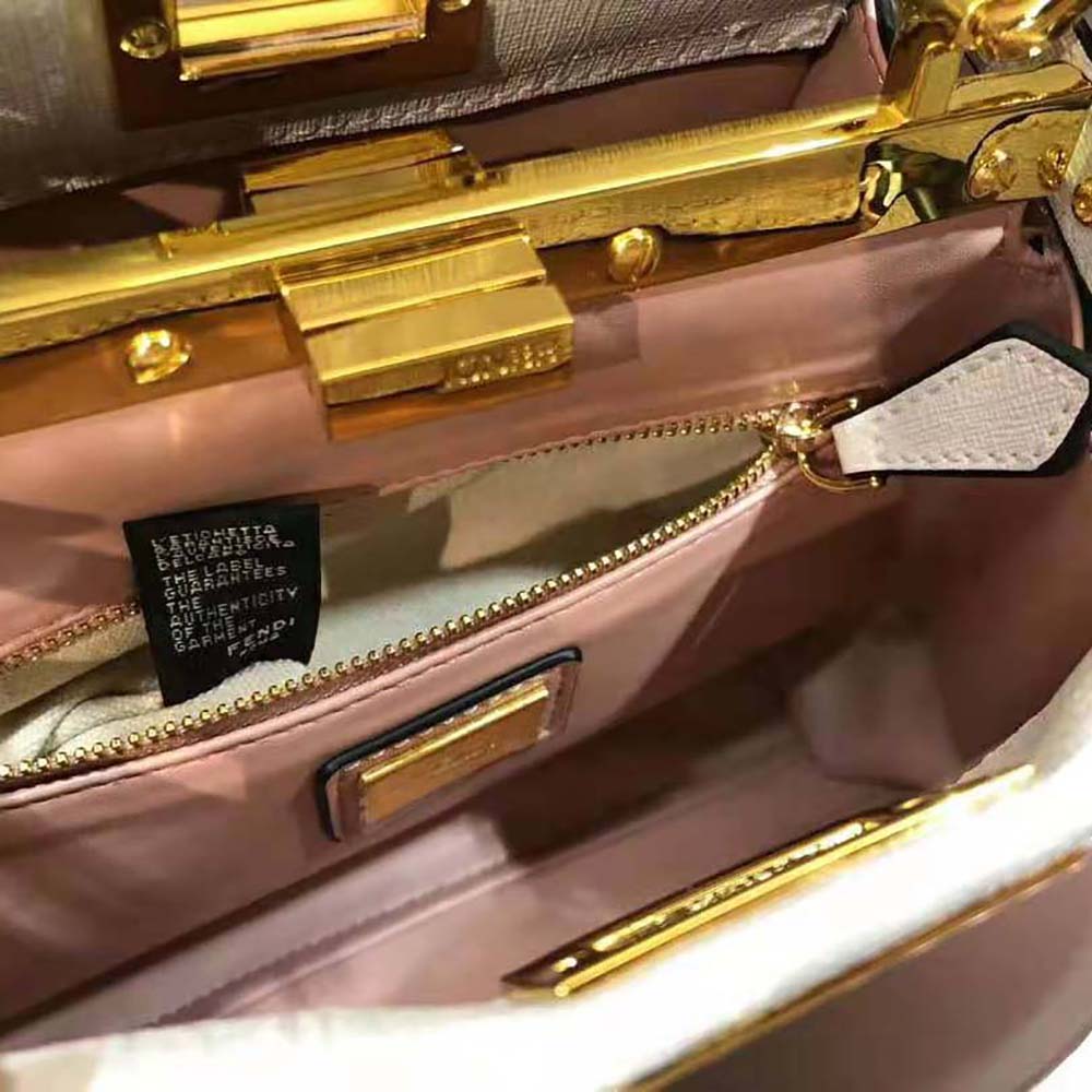 Fendi Women Peekaboo Iconic Mini FF White Glazed Fabric Bag with Inlay