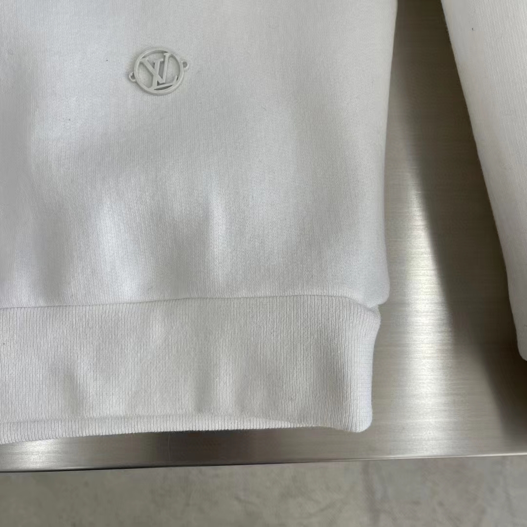 Louis Vuitton Men LV Cotton Sweatshirt Regular Fit Malletier International Brushed Jersey Milky White