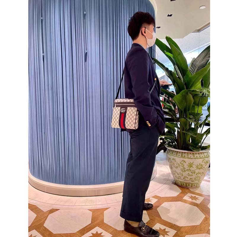 Gucci Unisex Ophidia GG Small Messenger Bag Beige Blue Supreme Canvas