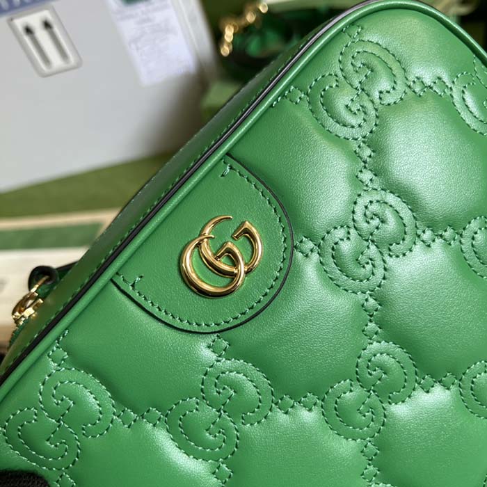 Gucci Women GG Matelassé Leather Small Bag Bright Green Double G Zip Closure