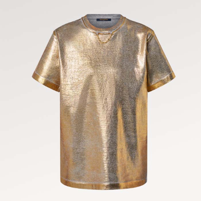 Louis Vuitton Men LV Metallic Wash T-Shirt Cotton Gold Regular Fit