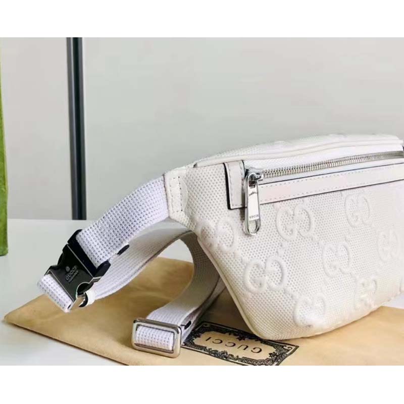 Gucci Unisex GG Embossed Belt Bag White Tonal Leather