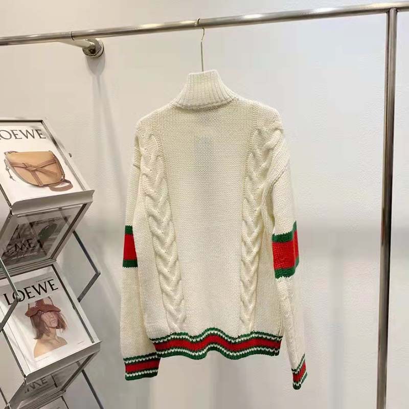 Gucci Women GG Cable Knit Bomber Jacket Off-White Cable Knit Wool