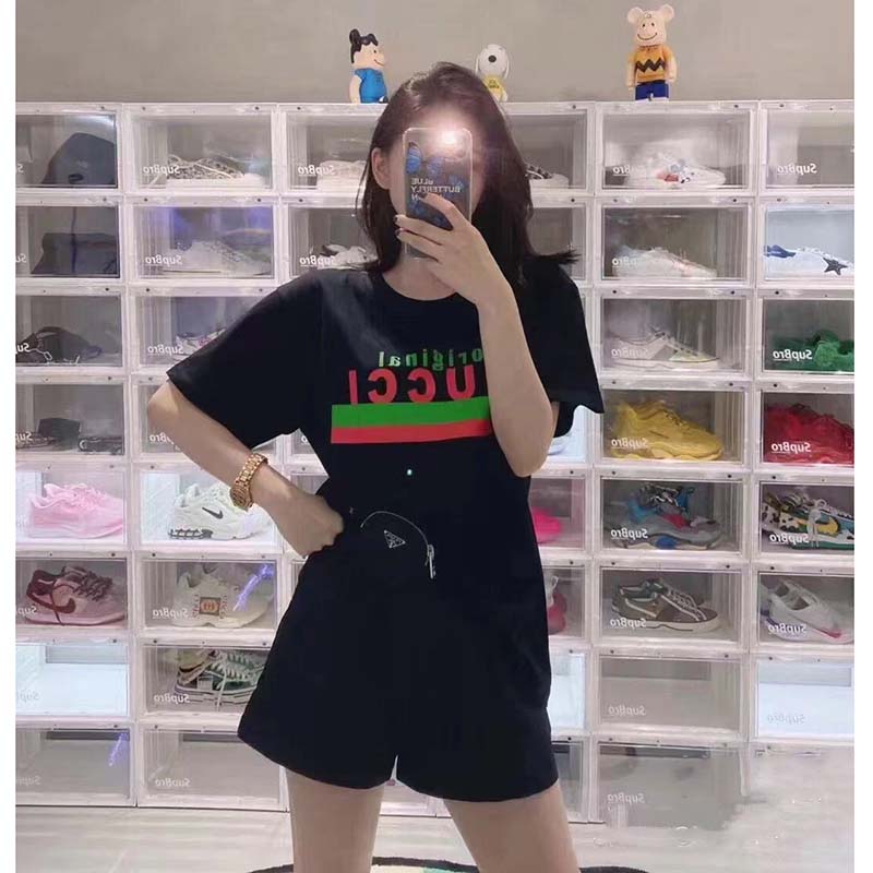 Gucci GG Women Original Gucci Print Oversize T-Shirt Black Cotton Jersey Crewneck