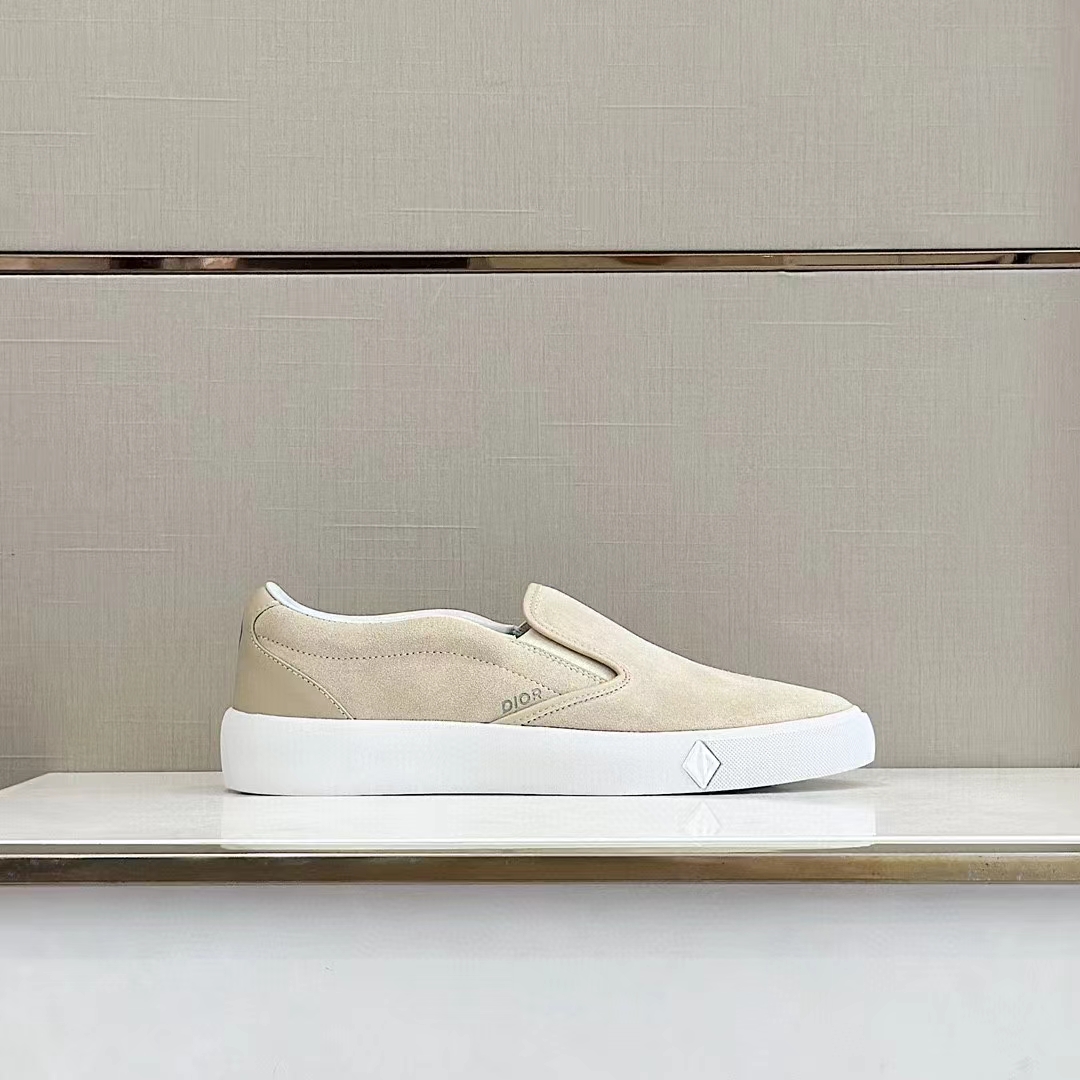 Dior Unisex CD Shoes B101 Slip-On Sneaker Beige Suede Smooth Calfskin