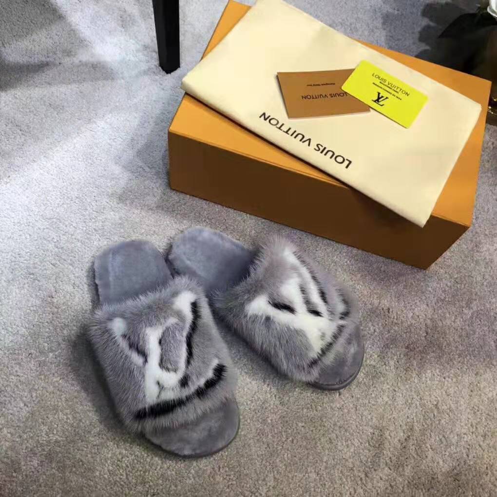 Louis Vuitton LV Women Homey Flat Mule in Mink Fur-Grey