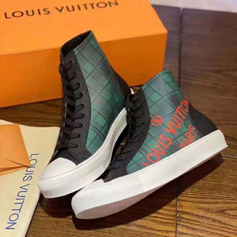 Louis Vuitton LV Unisex Tattoo Sneaker Boot in Damier Tartan Canvas-Green