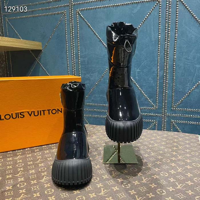 Louis Vuitton Unisex LV Ruby Flat Half Boot Black Vinyl Elastic Stopper Rubber