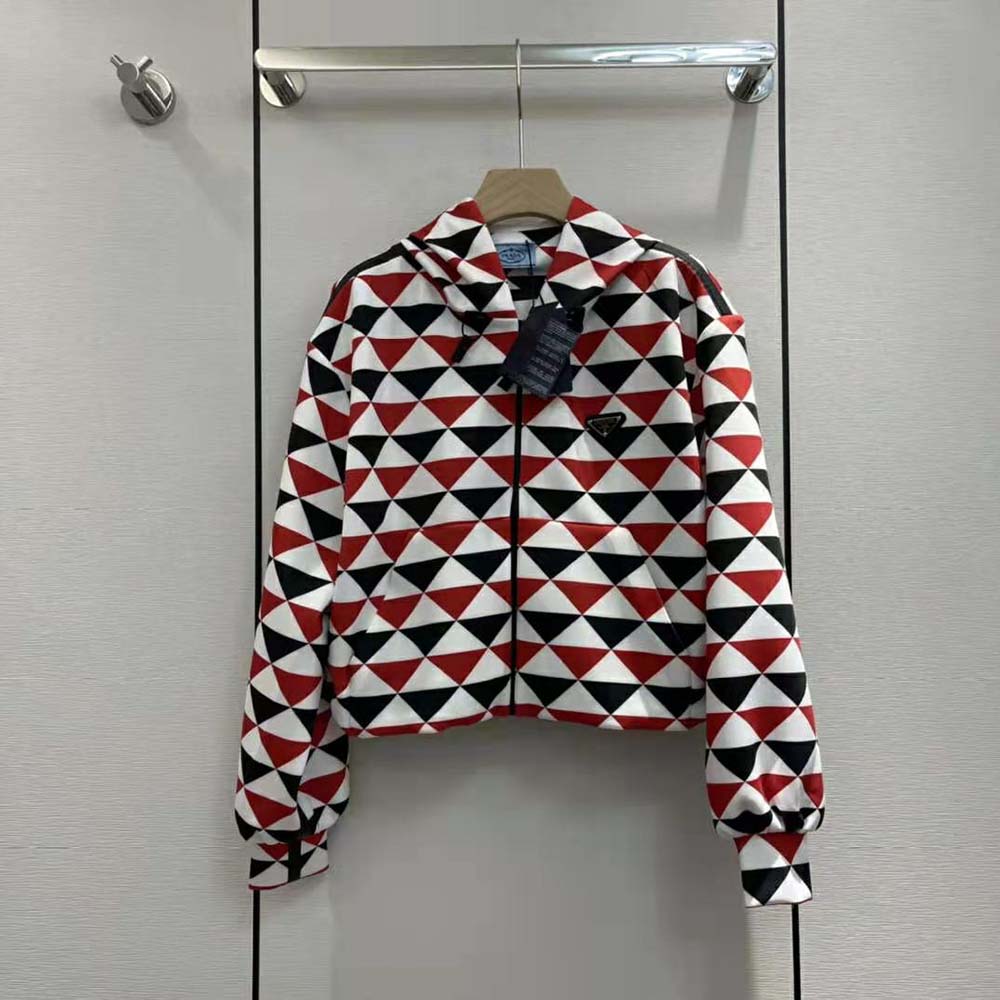 Prada Women Printed Jersey Hoodie-Red