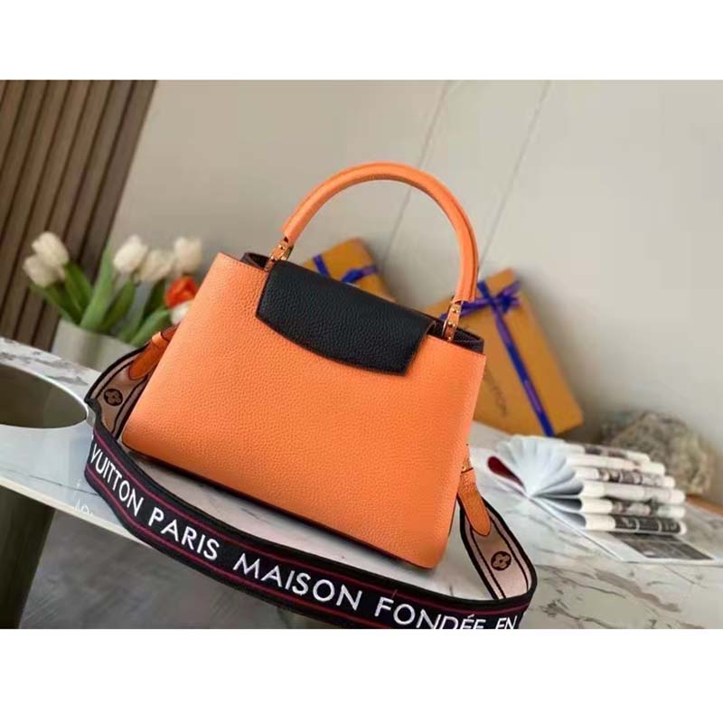 Louis Vuitton LV Women Capucines MM Handbag Black Gold Arizona Taurillon Cowhide