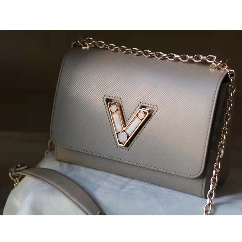 Louis Vuitton LV Women Twist MM Handback Gris Cloudy Epi Cowhide Leather
