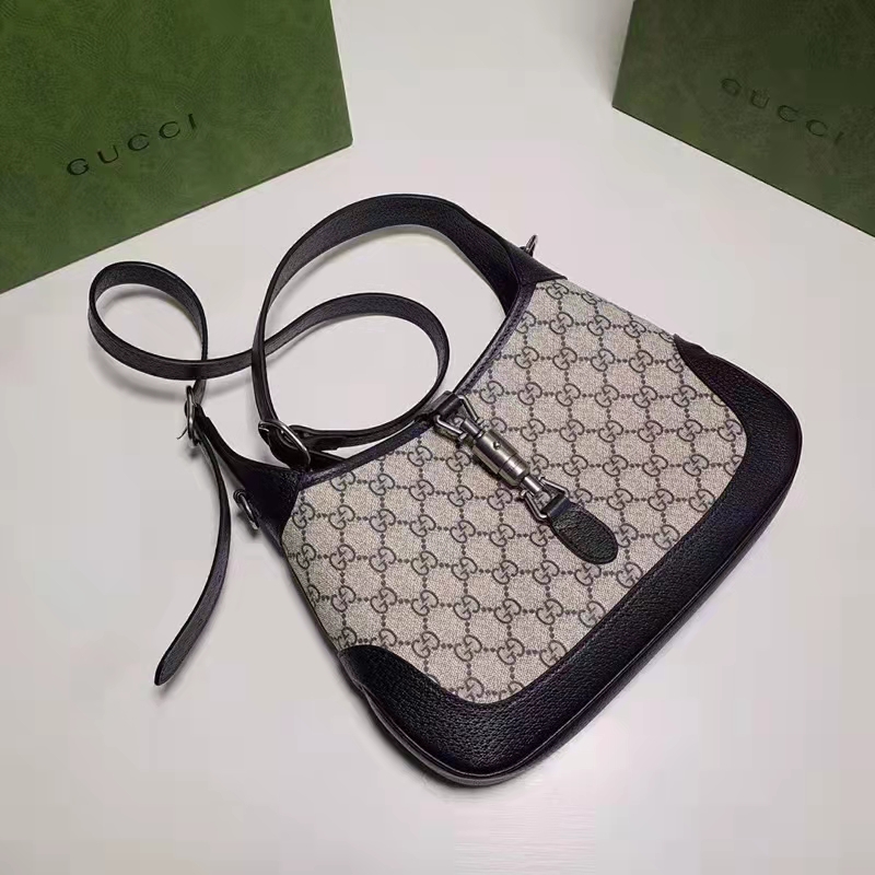 Gucci Unisex Jackie 1961 Small GG Shoulder Bag Beige Blue GG Supreme Canvas