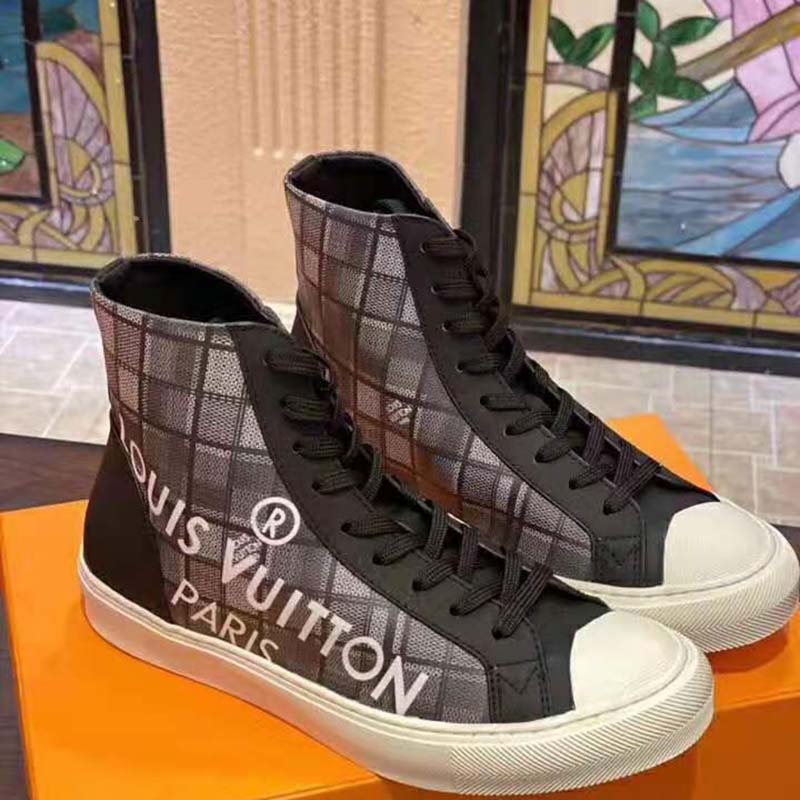 Louis Vuitton LV Unisex Tattoo Sneaker Boot in Damier Tartan Canvas-Black