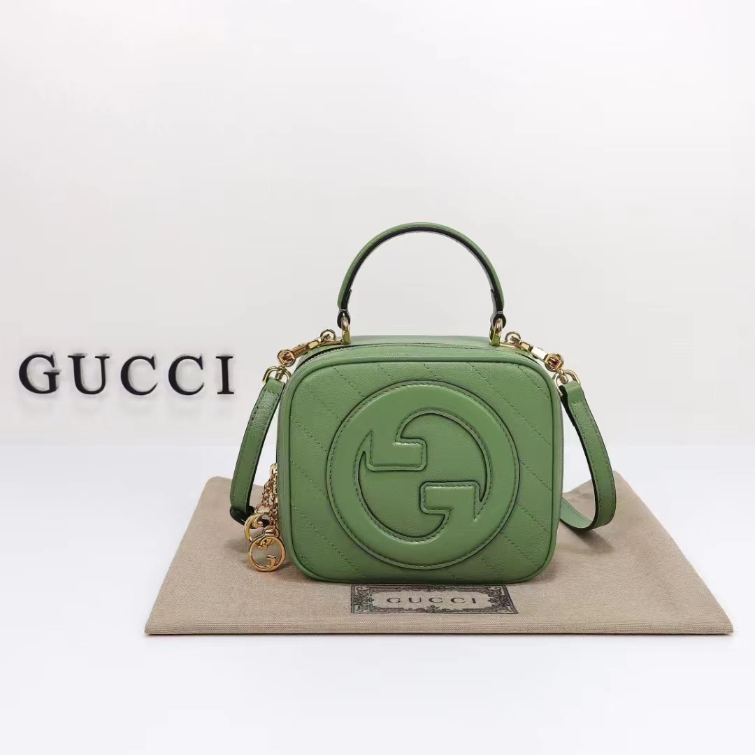 Gucci Women GG Blondie Top Handle Bag Light Green Leather Round Interlocking G