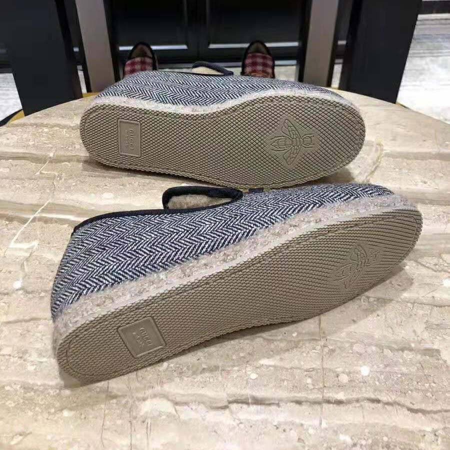 Gucci Unisex GG Herringbone Loafer in Blue and White Herringbone