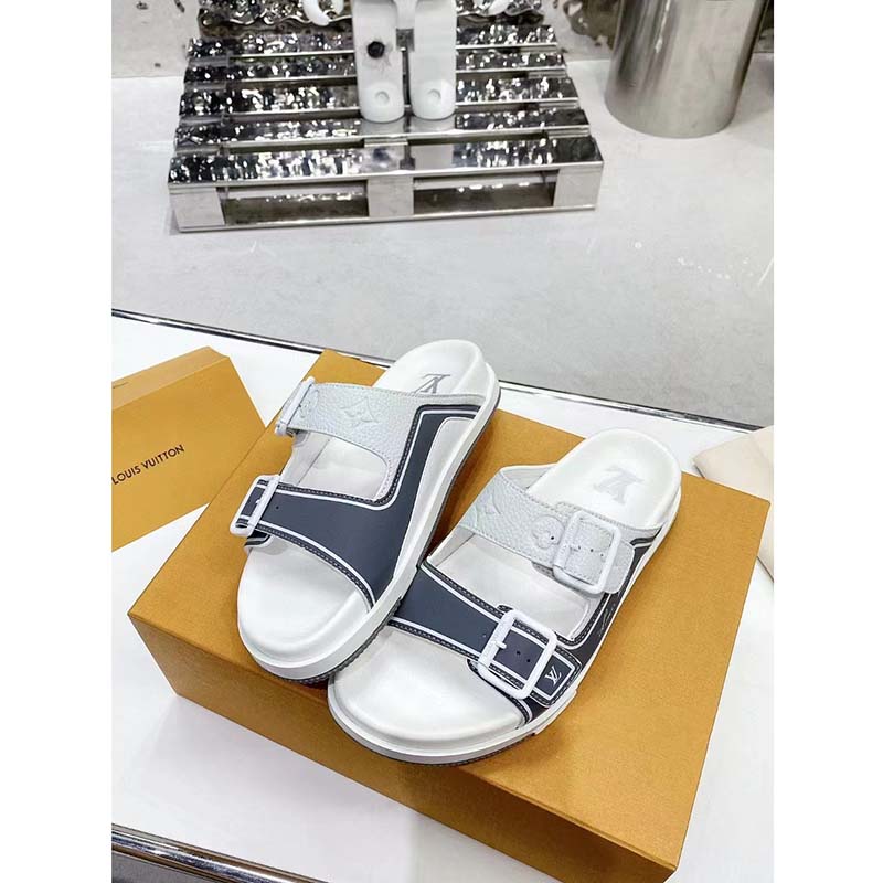 Louis Vuitton LV Unisex Trainer Mule Silver Mix Materials Anatomic Insole Initials