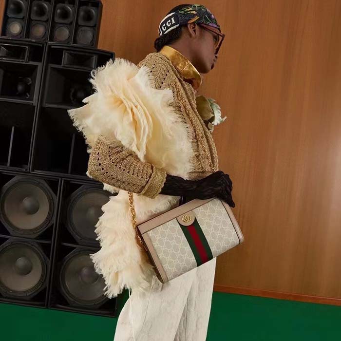 Gucci Women Ophidia GG Small Shoulder Bag Beige White GG Supreme Canvas Double G