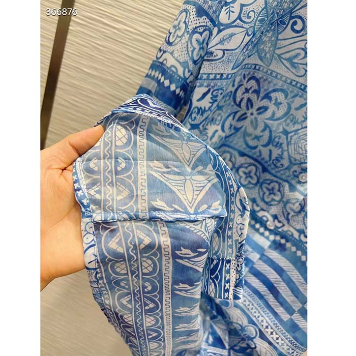 Louis Vuitton Women LV Monogram Tile Long Shirt Dress Cotton Blue White Regular Fit