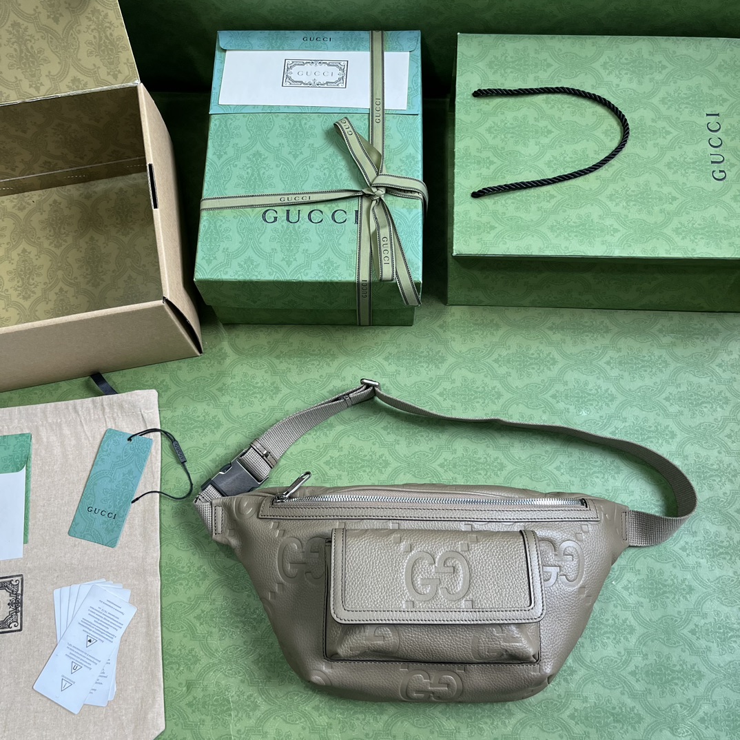 Gucci Unisex GG Jumbo GG Belt Bag Taupe Leather Zip Closure