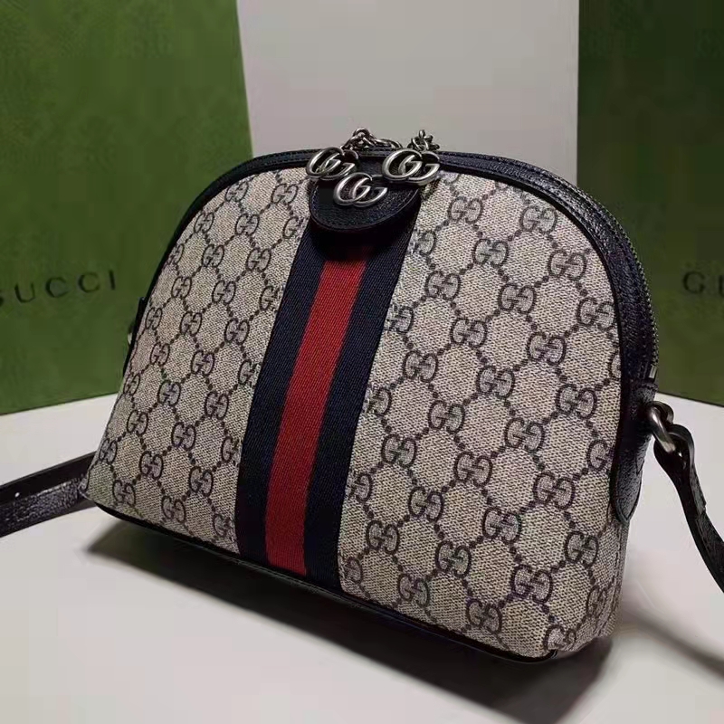 Gucci Unisex Ophidia Small GG Shoulder Bag Beige Blue GG Supreme Canvas