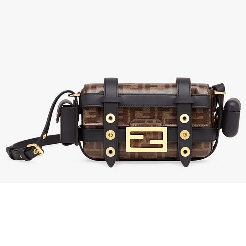 Fendi Women Baguette Mini Cage Multicolor Leather and Fabric Bag