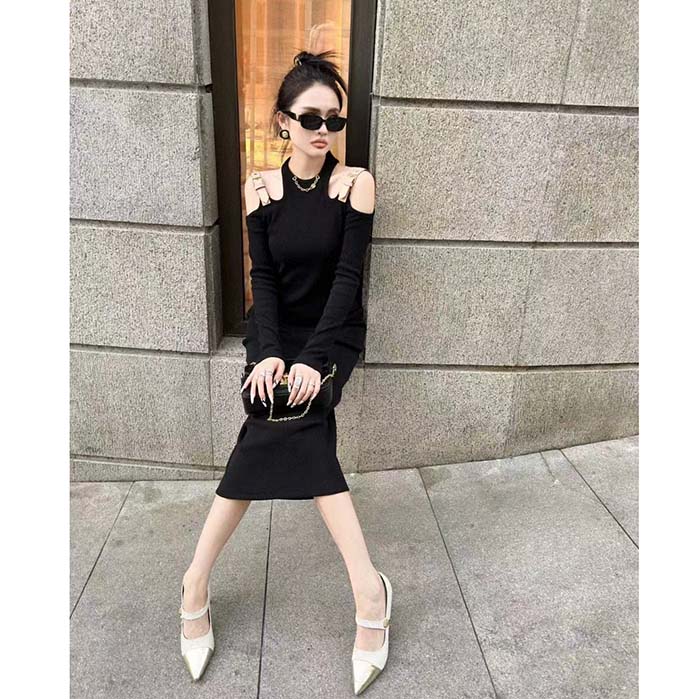 Louis Vuitton LV Women Eyelet Tab Dress Black Cotton Regular Fit Adjustable VVN Leather Tabs