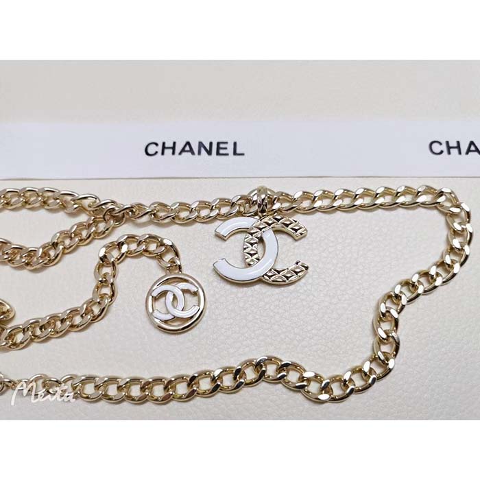 Chanel Women CC Belt Gold Tone Metal White Chanel Logo