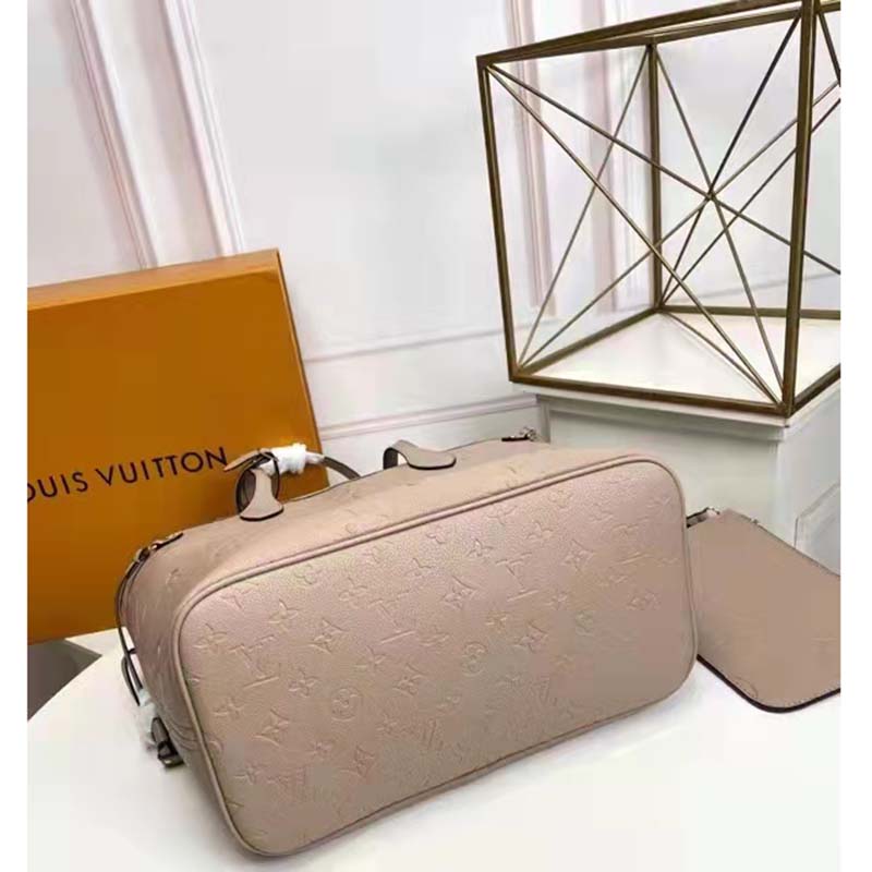 Louis Vuitton LV Women Neverfull MM Tote Beige Embossed Cowhide Leather