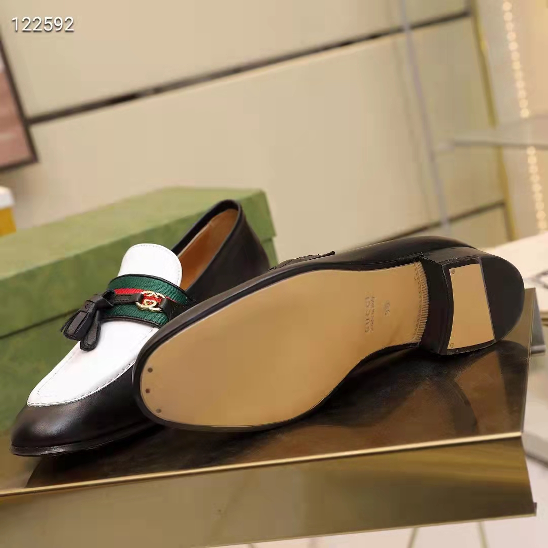 Gucci Unisex GG Loafer Web Interlocking G White Black Leather Green Red Web