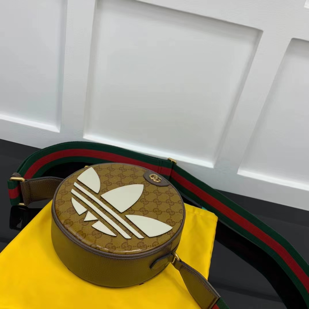 Gucci Unisex Adidas x Gucci Ophidia Small Shoulder Bag Beige Brown GG Crystal Canvas