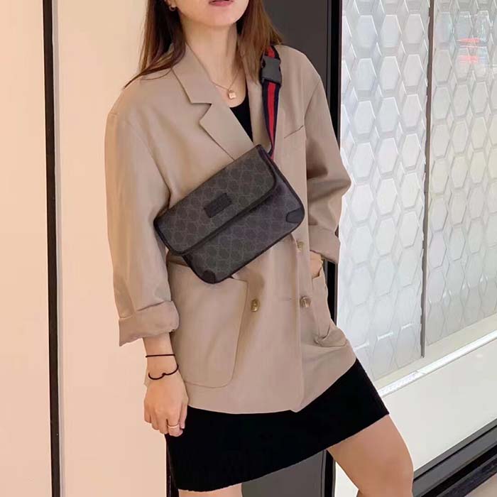 Gucci Unisex GG Black Belt Bag Black Grey GG Supreme Canvas Leather Trim