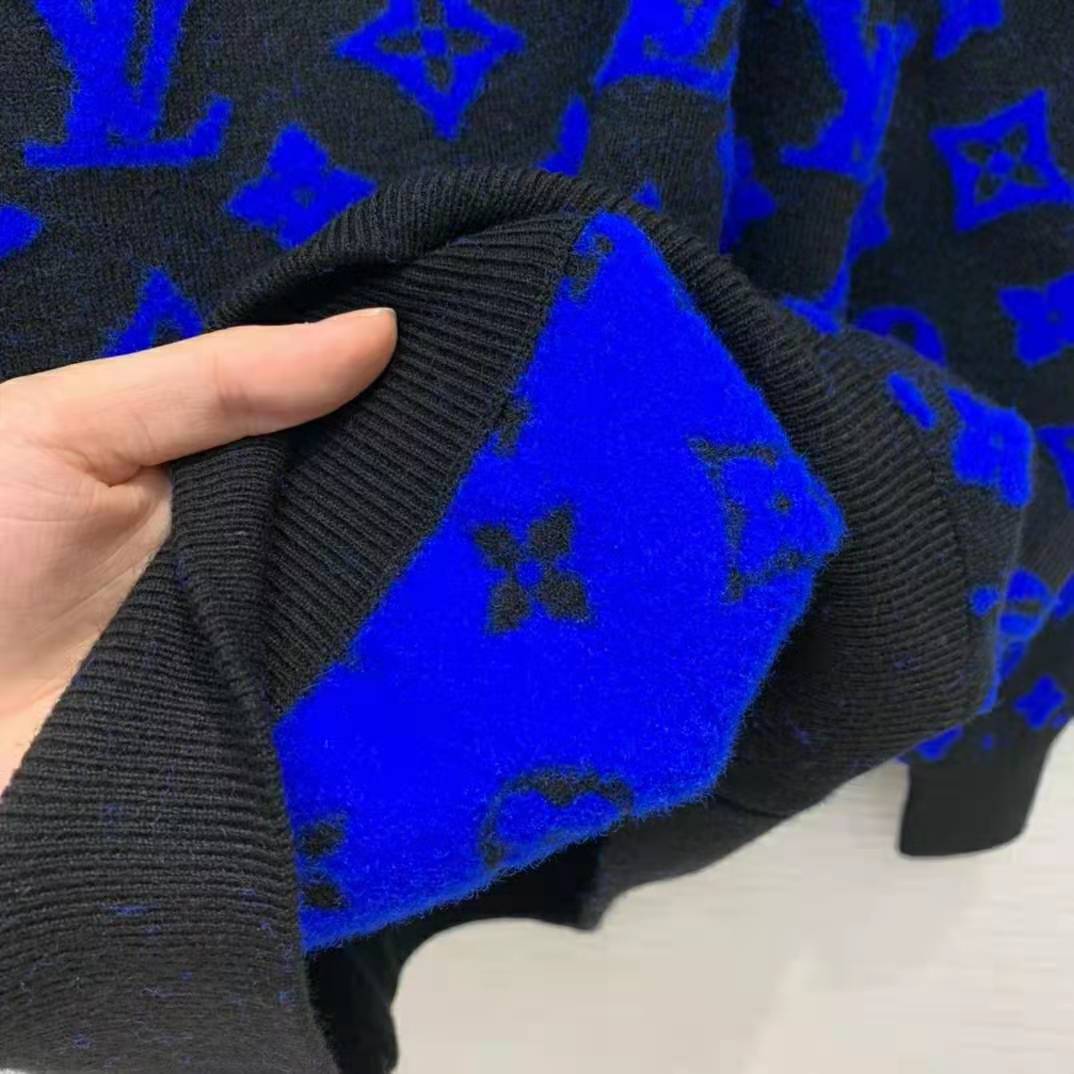 Louis Vuitton Women Full Monogram Jacquard Crew Neck Cotton Blue Regular Fit