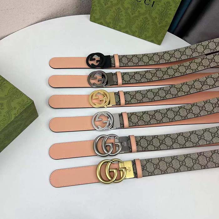 Gucci Unisex GG Marmont Reversible Belt Double G Buckle 3 CM Width Beige Leather