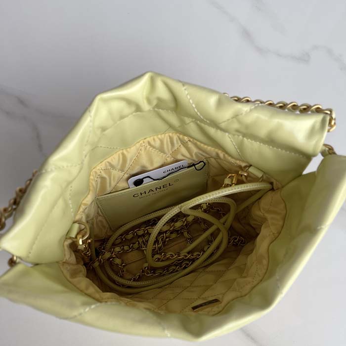 Chanel Women CC 22 Mini Handbag Shiny Calfskin Gold-Tone Metal Yellow