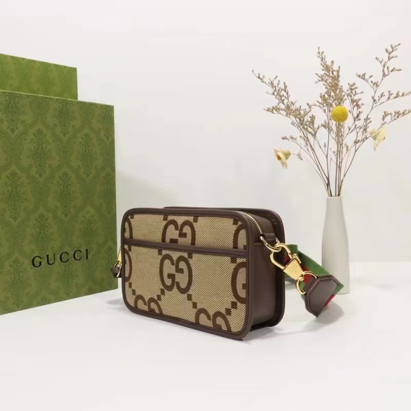 Gucci Unisex Jumbo GG Mini Bag Camel Ebony Canvas Double G