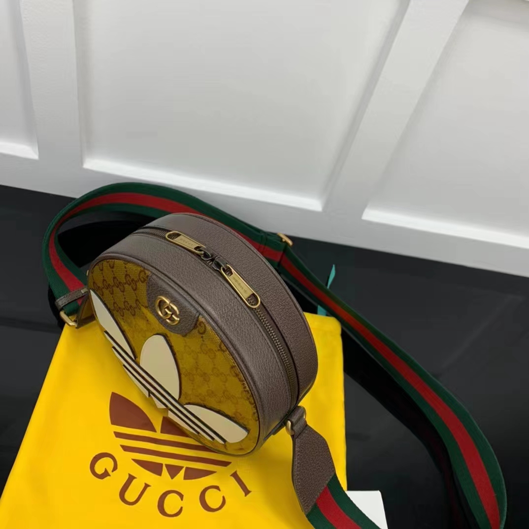 Gucci Unisex Adidas x Gucci Ophidia Small Shoulder Bag Beige Brown GG Crystal Canvas