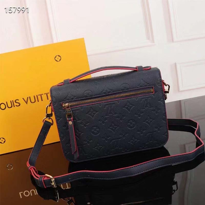 Louis Vuitton LV Women Pochette Métis Bag Navy Red Monogram Grained Cowhide Leather