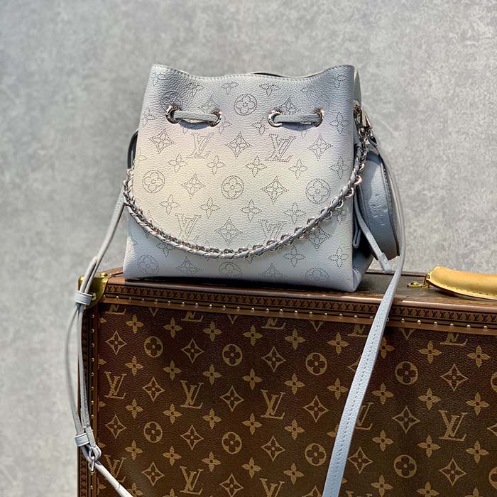 Louis Vuitton LV Women Bella Bucket Bag Olympe Blue Perforated Mahina Calf Leather